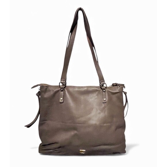 Kooba Leather Tote Bag Brown Zip Gusset Sides Expandable Front Pocket Shoulder - Picture 4 of 15